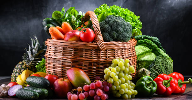 istock Composition with assorted organic vegetables and fruits 1385052529