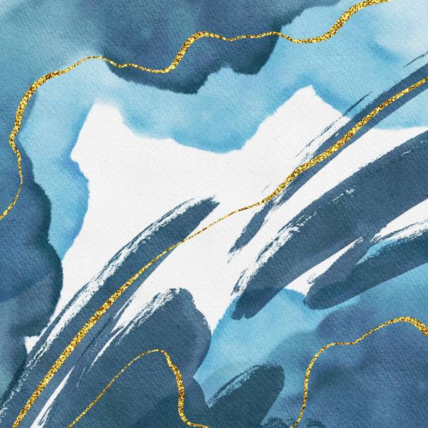 istock Hand Drawing Watercolor abstract blue background with Golden lines. Poster for design interior, print, invitation, wedding, business card 1385052546