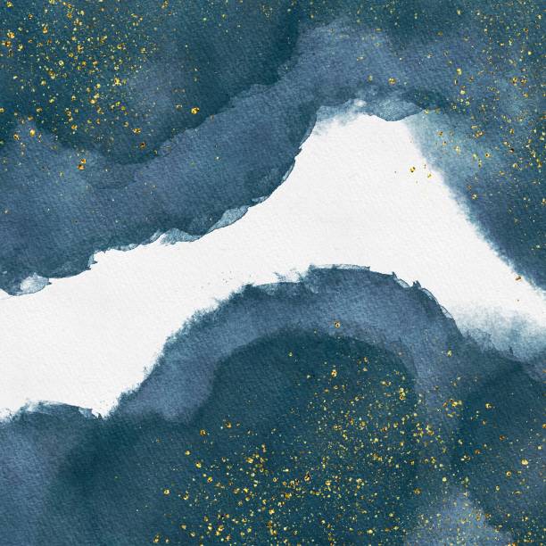 istock Hand Drawing Watercolor abstract blue background with golden spots. Poster for design interior, print, invitation, wedding, business card 1385052553