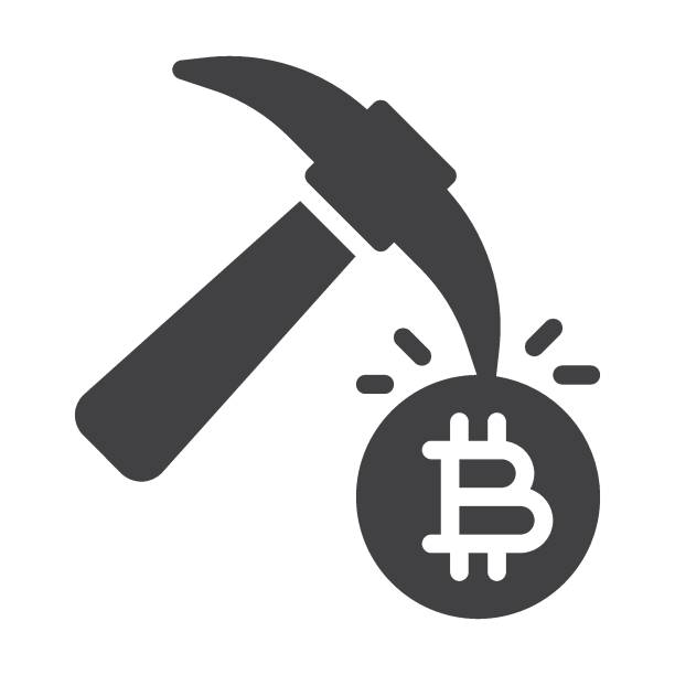 Bitcoin mining vector icon Bitcoin mining vector icon. filled flat sign for mobile concept and web design. Bitcoin and Pickaxe glyph icon. Symbol, logo illustration. Vector graphics pick axe stock illustrations