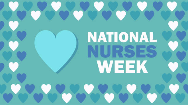 ilustrações de stock, clip art, desenhos animados e ícones de national nurses week. thank you nurses  - celebration in usa. vector illustration with text, border pattern with hearts. greeting card, banner, invitation flyer horizontal design. - week