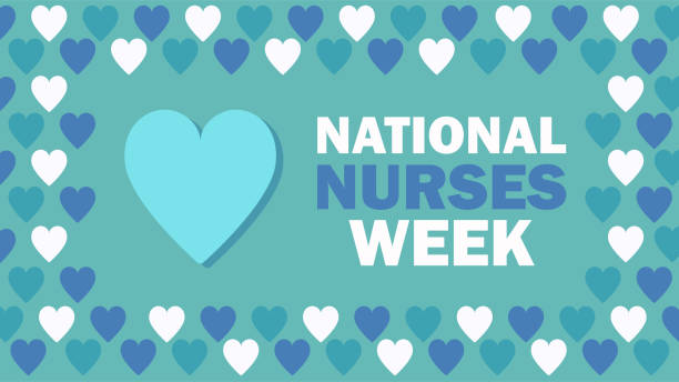 National Nurses Week. Thank you nurses  - celebration in USA. Vector illustration with text, border pattern with hearts. Greeting card, banner, invitation flyer horizontal design. National Nurses Week. Thank you nurses  - celebration in USA. Vector illustration with text, border pattern with hearts. Greeting card, banner, invitation flyer horizontal design nurse borders stock illustrations
