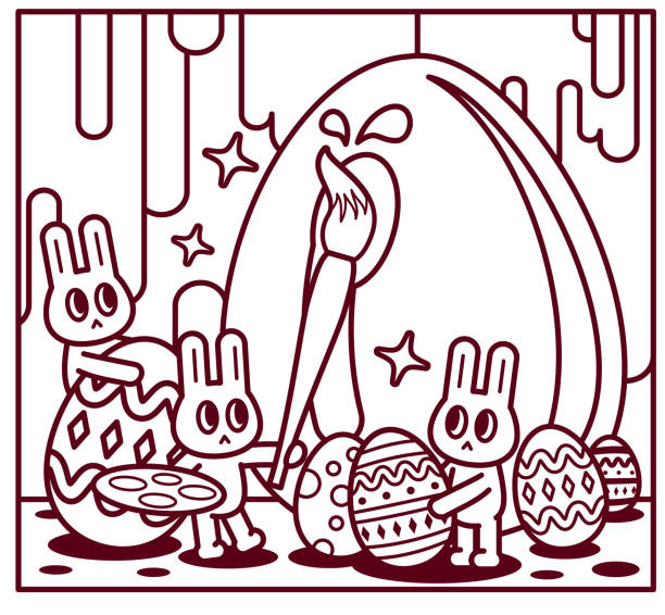 Happy Easter bunny artist painting big Easter Eggs at an art studio Easter Characters Vector Art Illustration
Happy Easter bunny artist painting big Easter Eggs at an art studio. bunny rabbit coloring pages pictures stock illustrations