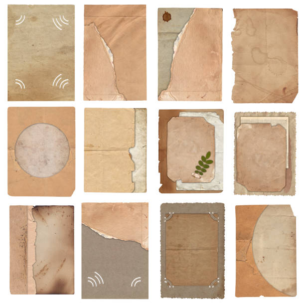 Bunch of Old vintage rough texture retro paper with stains and scratches background stock photo