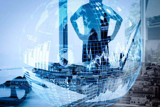 istock Double exposure of businessman working with new modern computer show social network structure as concept 1385065047