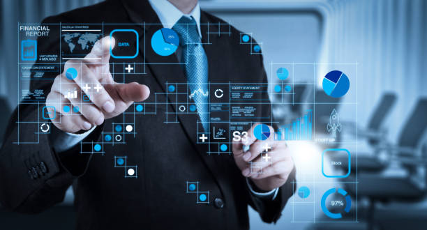 istock Businessman hand pressing an imaginary button 1385065316