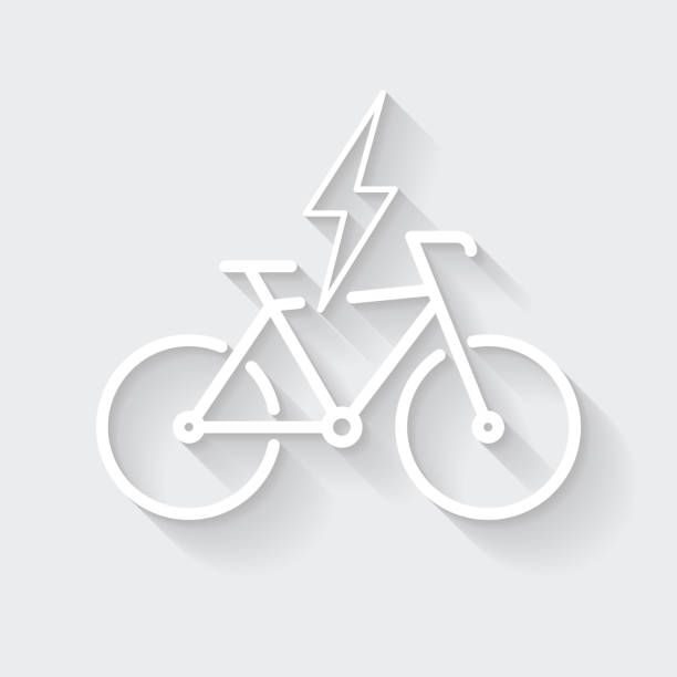 illustrazioni stock, clip art, cartoni animati e icone di tendenza di bici elettrica in carica. icona con ombra lunga su sfondo vuoto - flat design - bicicletta elettrica