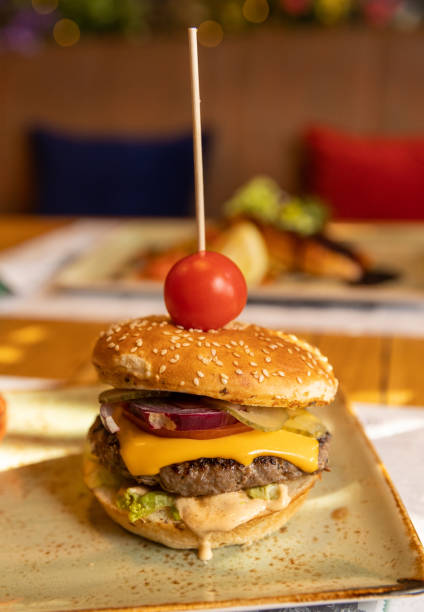 istock Delicious burger served in the restaurant 1385067246