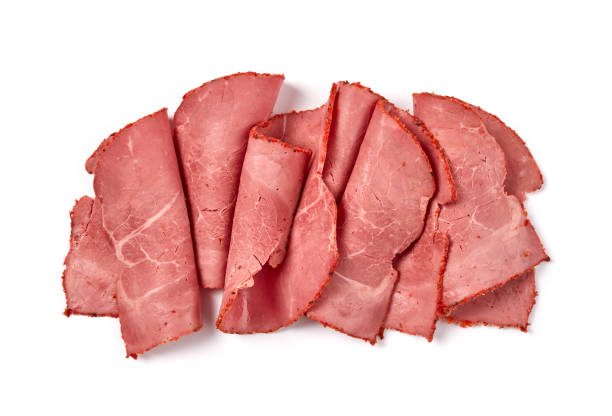 Beef pastrami slices stock photo