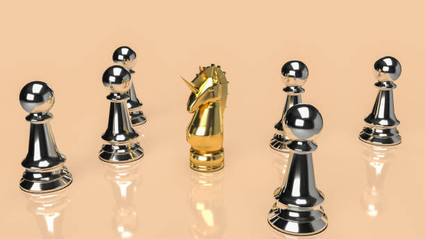 istock The gold unicorn and silver chess for business background 3d rendering 1385071401