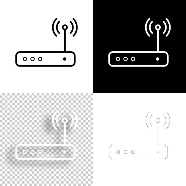 illustrazioni stock, clip art, cartoni animati e icone di tendenza di router wifi. icona per il design. sfondi vuoti, bianchi e neri - icona a forma di linea - modem wireless technology wlan communication