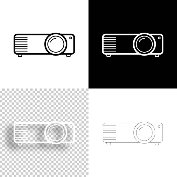 プロジェクター。デザイン用アイコン。空白、白、黒の背景 - ラインアイコン - black background video点のイラスト素材／クリップアート素材／マンガ素材／アイコン素材
