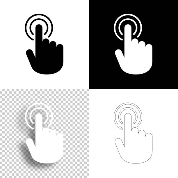 ilustrações de stock, clip art, desenhos animados e ícones de hand touch - click. icon for design. blank, white and black backgrounds - line icon - human hand on black