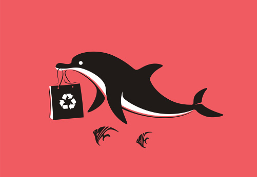 dolphin holding recycle shopping bag