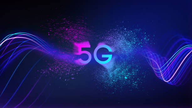 5gネットワーク技術の背景。ベクトル5gデータ転送コンセプト。eps 10 - 第5世代移動通信システム点のイラスト素材／クリップアート素材／マンガ素材／アイコン素材