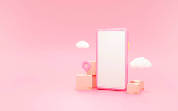istock Parcels box or Cardboard boxes and Pin pointer mark location with Smartphone and cloud delivery transportation logistics concept on pink background 3d rendering illustration 1385077489