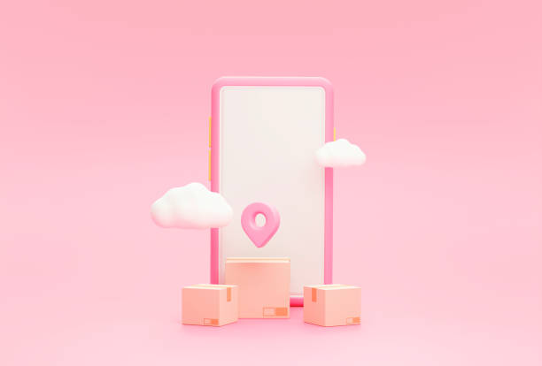 istock Smartphone and Pin pointer mark location and parcels box Online delivery transportation logistics concept on pink background 3d rendering illustration 1385077552