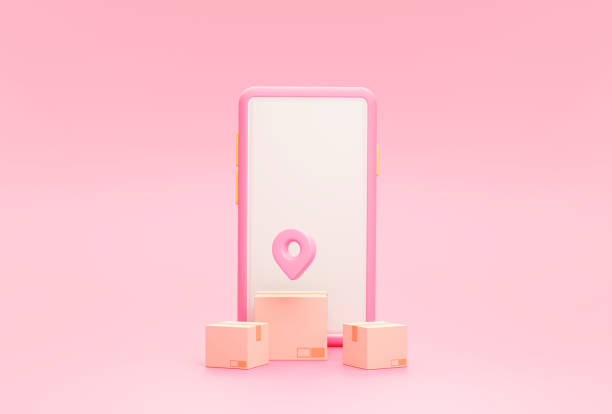 istock Smartphone and Pin pointer mark location and Cardboard boxes Online delivery transportation logistics concept on pink background 3d rendering illustration 1385077567