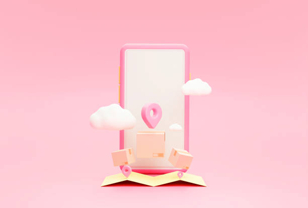 istock Smartphone and Pin pointer mark location and parcels box on map Online delivery transportation logistics concept on pink background 3d rendering illustration 1385077584