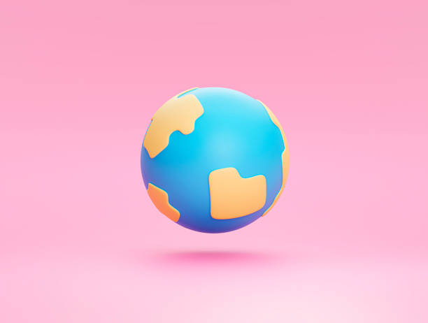 istock Cute Global world or earth model on pink background icon or symbol 3D rendering 1385079017