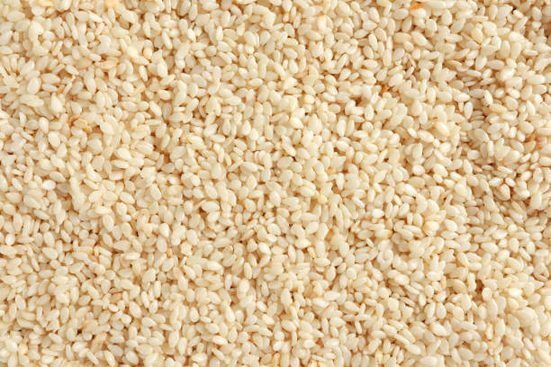istock Top view of White Sesame Seeds for background. 1385079629