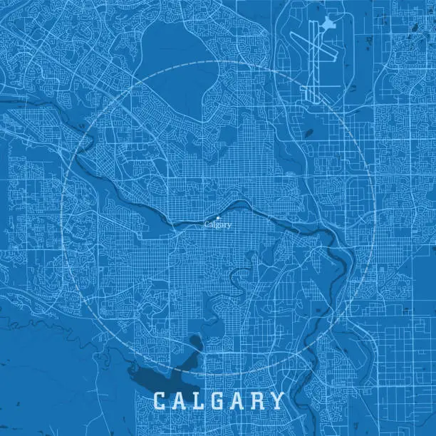 Vector illustration of Calgary Alberta City Vector Road Map Blue Text