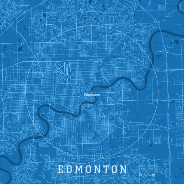 illustrations, cliparts, dessins animés et icônes de edmonton alberta city vector road map texte bleu - alberta map cartography canada
