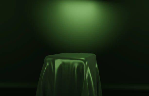 istock Luxurious Elegant Fabric Or Cloth Stage Podium Olive Green Colors Abstract Background 3D Render 1385080606