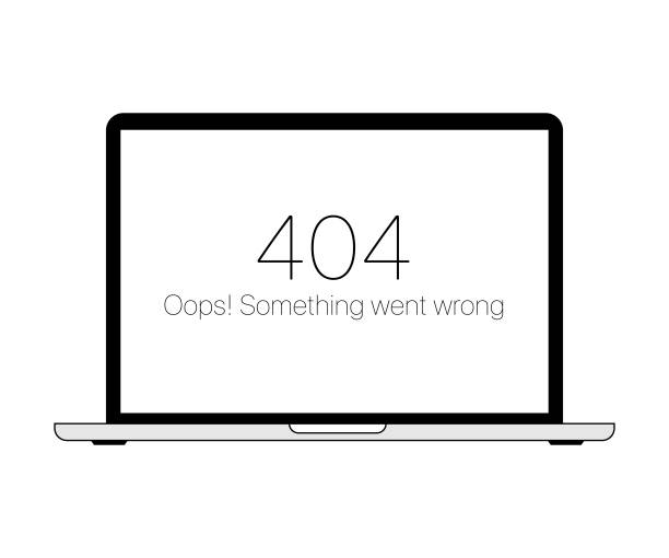 illustrazioni stock, clip art, cartoni animati e icone di tendenza di messaggio di errore 404 del computer portatile - mistake error message internet failure