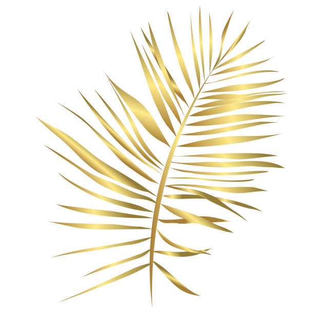 istock Palm leaf in gold color isolated on white background. Decorative leaf with color gradient. 1385085147