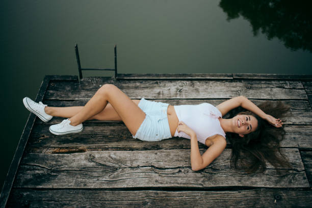 lake, summer, portrait, happy, vacation
