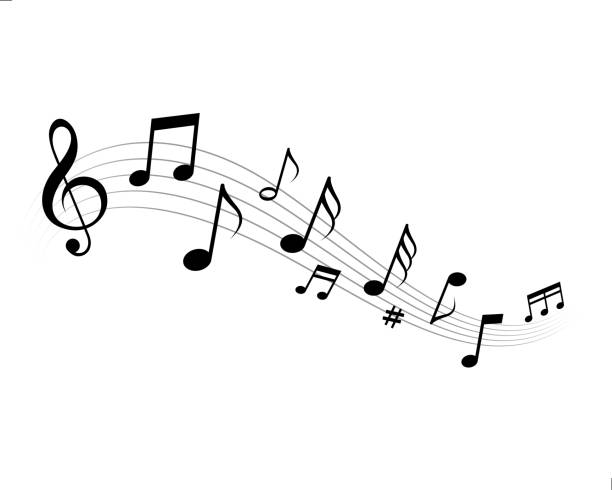 musical wave string of musical notes wave design music staff stock illustrations
