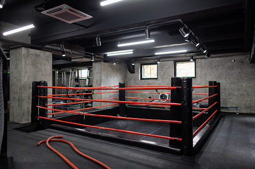Boxing ring at the modern gym