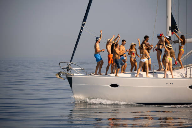 istock Friends having party on boat 1385095994
