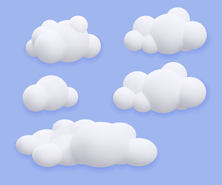 White 3d clouds. Background for text, stylish design for greeting and invitation cards. Heaven and dreams, heaven. Spring or summer season, presentation. Cartoon isometric vector illustration