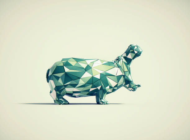 istock Colorful low poly hippopotamus on white background. 1385099762