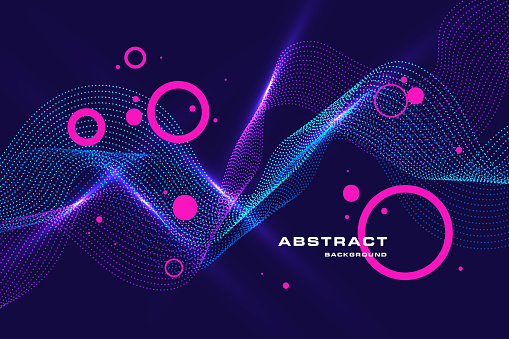 Vector illustration of blue abstract background with neon Curved particle