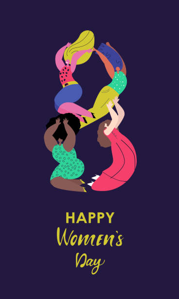 ilustrações de stock, clip art, desenhos animados e ícones de international woman day.feminism concept.different young girls support each other. together in shape of eighth of march.free confident women. feminine ideas,female empowerment.flat vector illustration - girl5