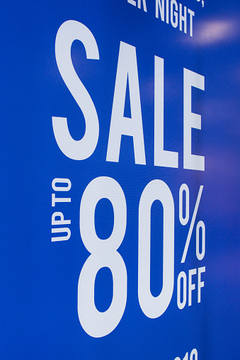 Sale posters up to 80 percents discount store discount sign showcase.