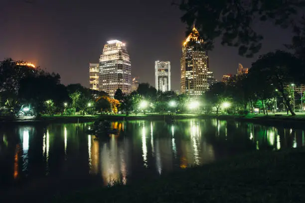 Night city. Cityscape, urban landscape Lumpini Park Bangkok