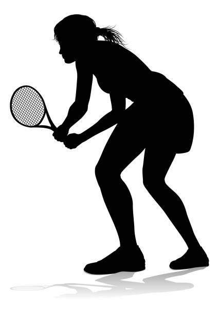 illustrations, cliparts, dessins animés et icônes de femme de joueur de sport de silhouette de tennis - tennis racket ball isolated