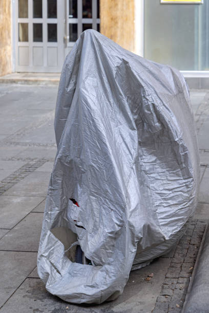 istock Silver Tarp Motorcycle Cover 1385108323