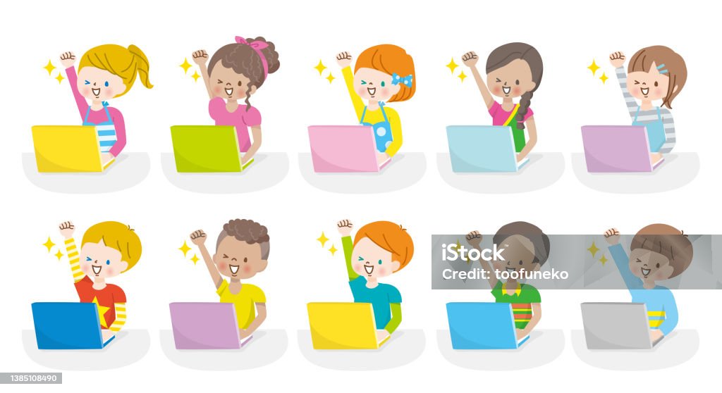 Children Computer Operating Illustrations Of Children From All Over The World Operating Computers ...