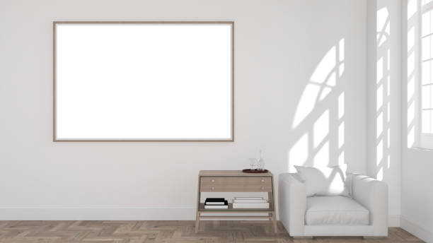 istock modern classic interior room with white blank frame on wall. 3D illustration 1385109861
