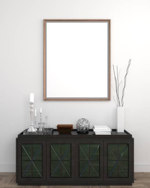 istock modern classic interior room with white blank frame on wall. 3D illustration 1385109872