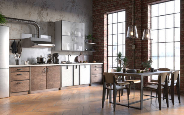 istock Industrial grunge interior with old brick walls. Loft style, interior mockup, 3d render 1385111712