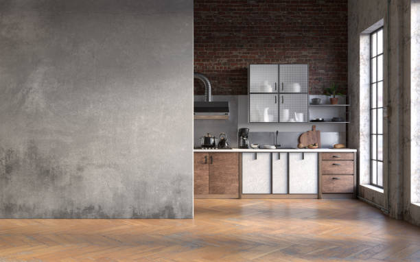 istock Industrial grunge interior with old brick walls. Loft style, interior mockup, 3d render 1385111742