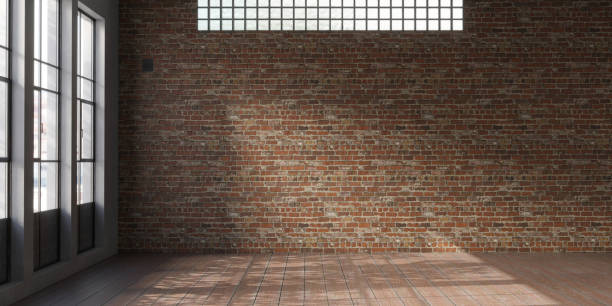 istock Industrial grunge interior with old brick walls. Loft style, interior mockup, 3d render 1385111754