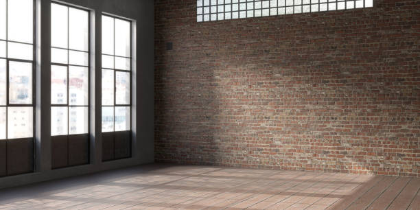 istock Industrial grunge interior with old brick walls. Loft style, interior mockup, 3d render 1385111760