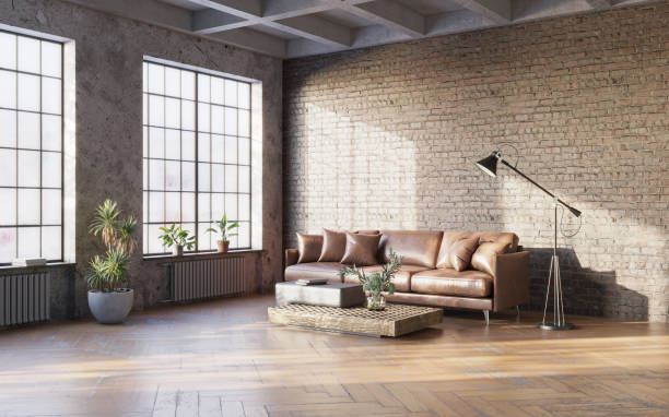 istock Industrial grunge interior with old brick walls. Loft style, interior mockup, 3d render 1385111786